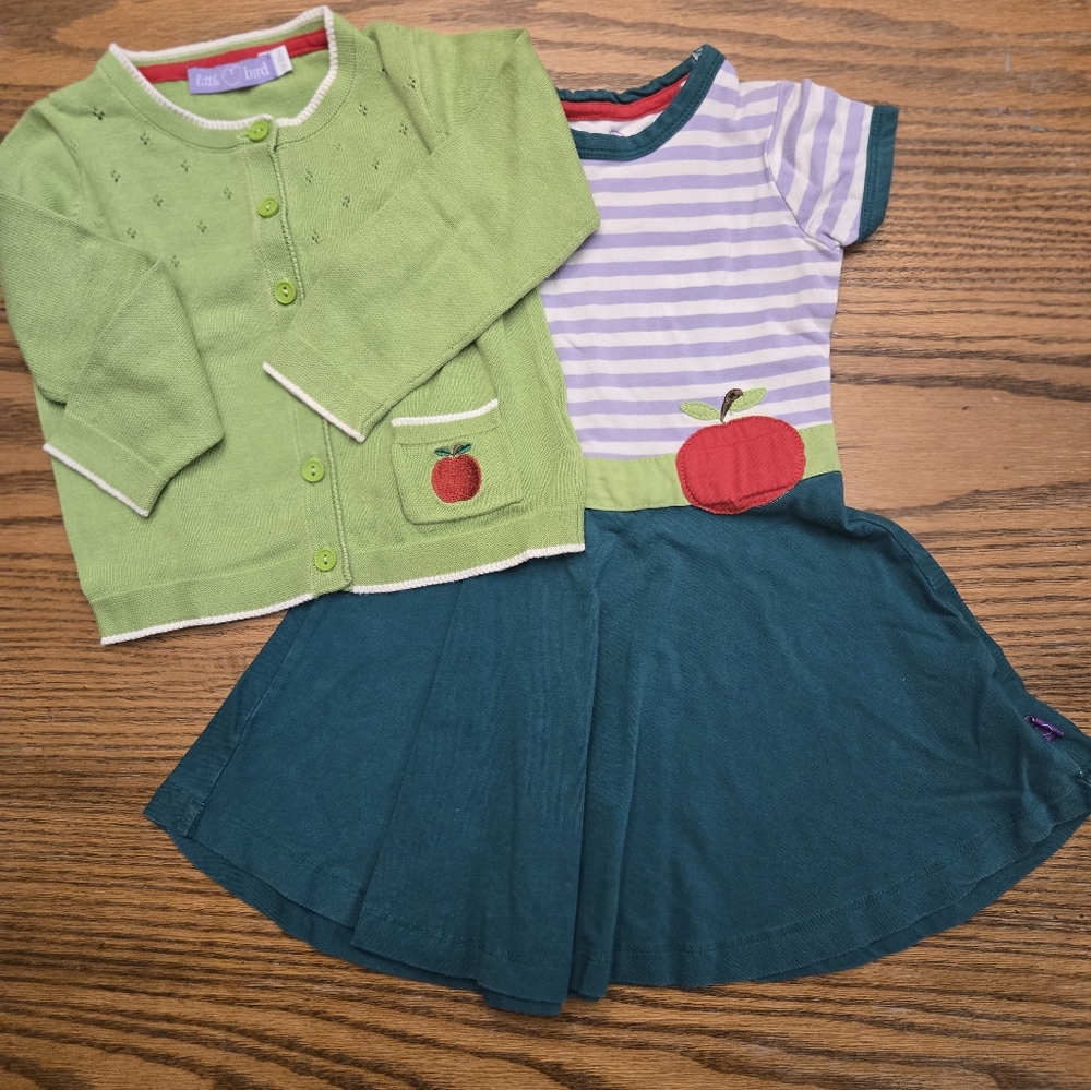 Little Bird apple dress and cardigan. Size 12-18.  School apple picking outfit.